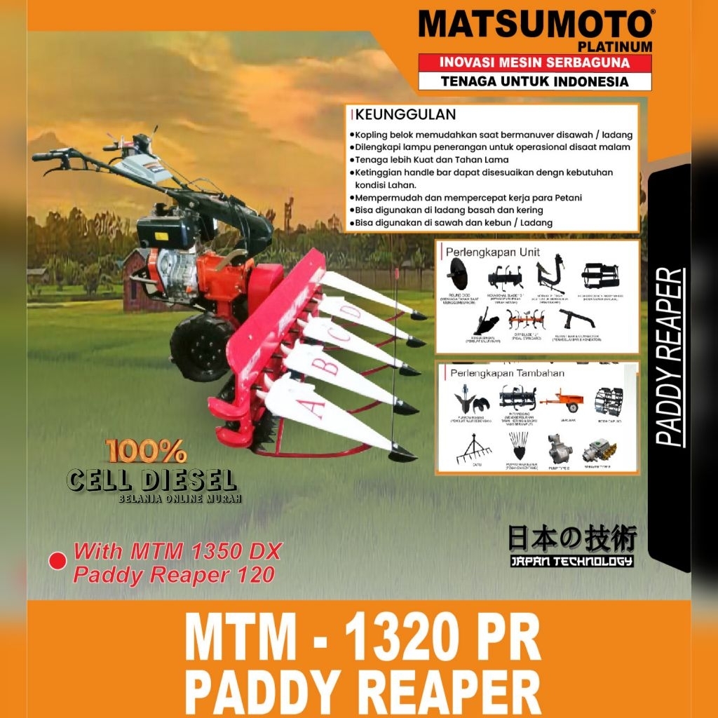 Traktor Panen Padi / Paddy Reaper MATSUMOTO MTM 1320 PR + Mesin Diesel 10 HP