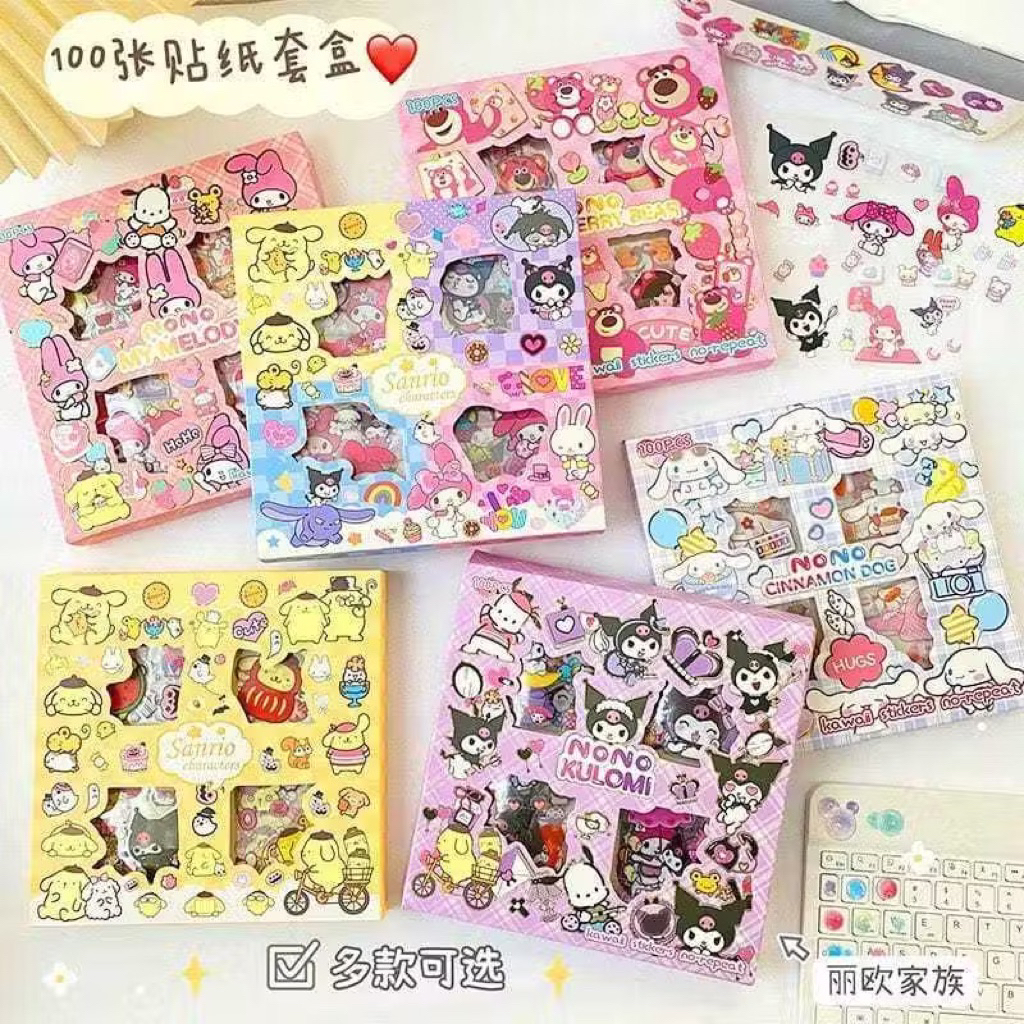 

LABUBU / SANRIO / MOMO STICKER 100pcs Stiker tempel Box anne Rainbow Mix Warna waterproof Stiker Kartun Korea Anti Air Original