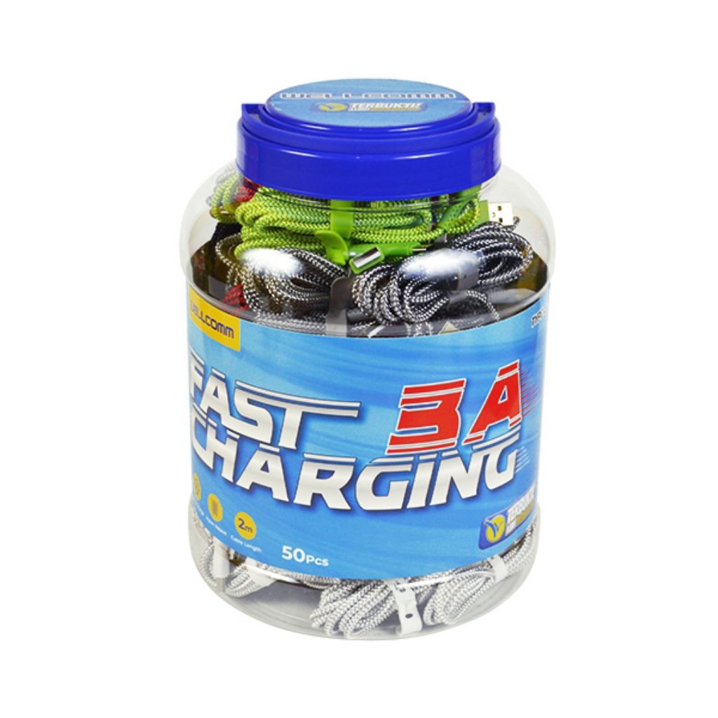 kabel data NYLON 2M+ toples isi 50 usb TYPE-C WELLCOMM