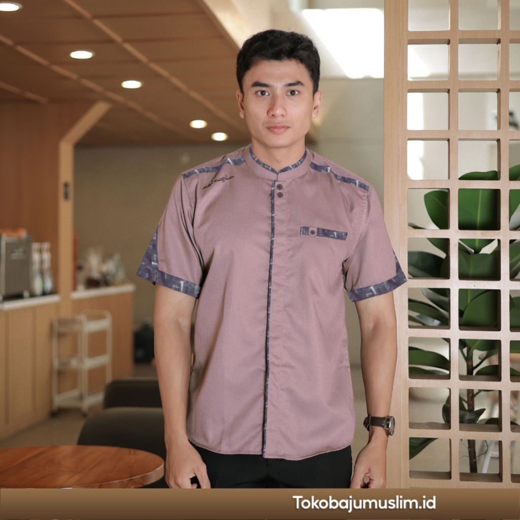 Baju Koko Pria Lengan Pendek Elrumi Lilac Katun Toyobo
