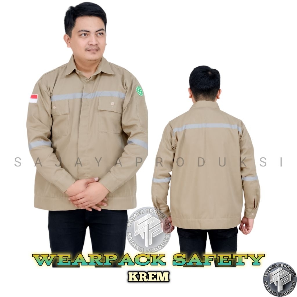 Baju kerja proyek wearpack safety warna krem kemeja safety lengan panjang
