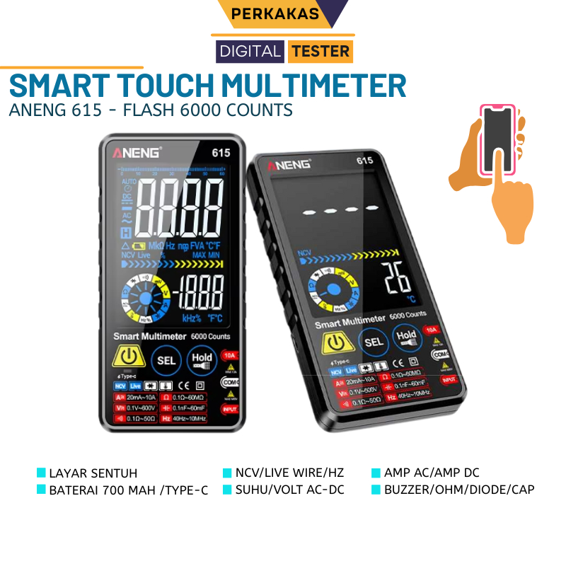 Multimeter Digital Layar Sentuh Bisa di Cas/ANENG Digital Multimeter Touchscreen NCV Lighting 6000 C