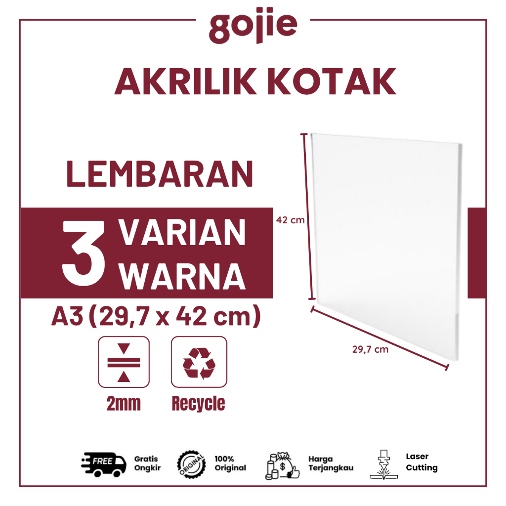 

AKRILIK LEMBARAN UKURAN A3 / AKRILIK LEMBARAN BENING A3 TEBAL 2MM