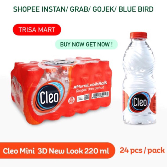 

Air mineral cleo 220ml isi 24pcs/air minum/air mineral/air putih/air tawar/instan/gojek/grab/shopee instan