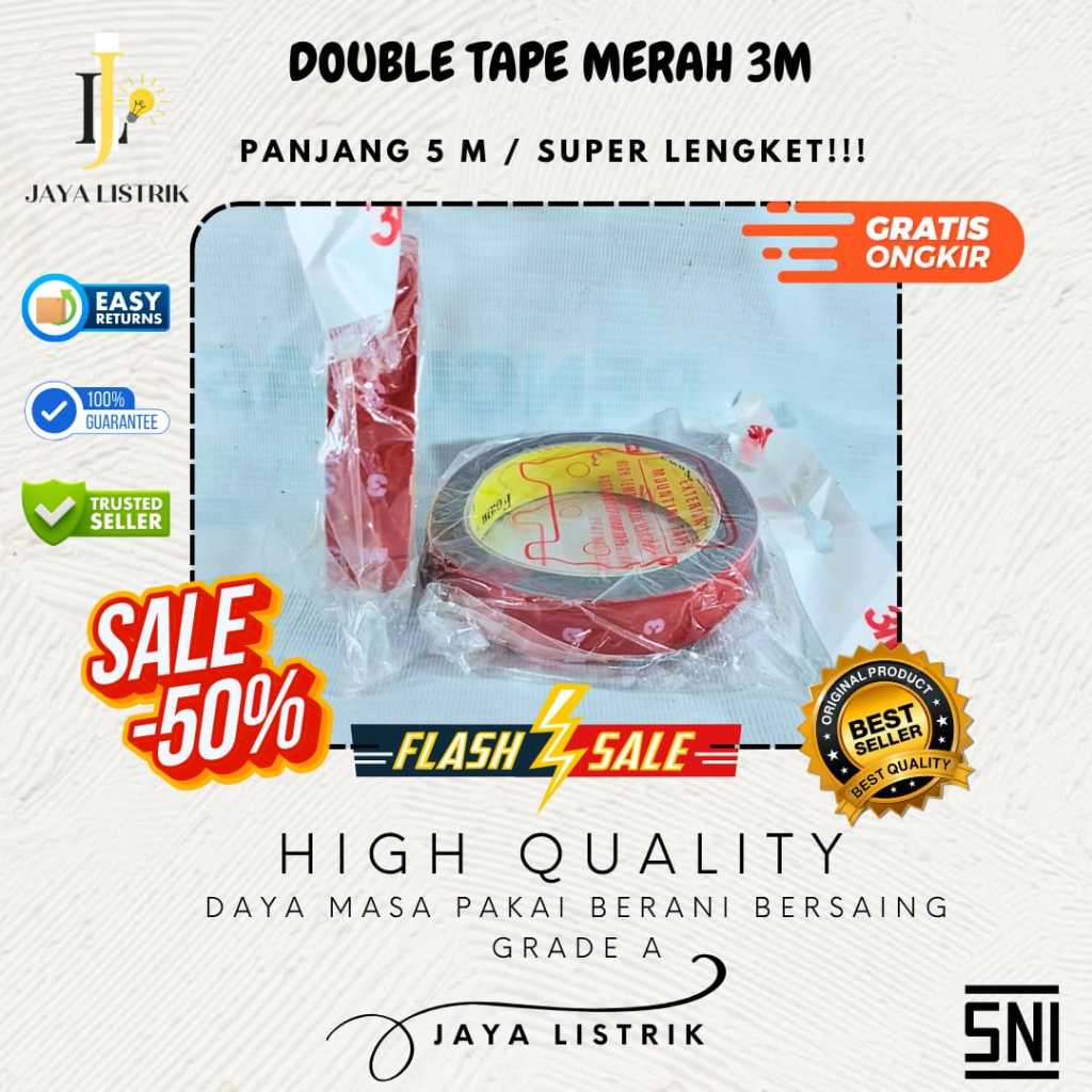 JAYA LISTRIK - DOUBLE TAPE 3M MERAH PE FOAM SUPER KUAT DAN LENGKET