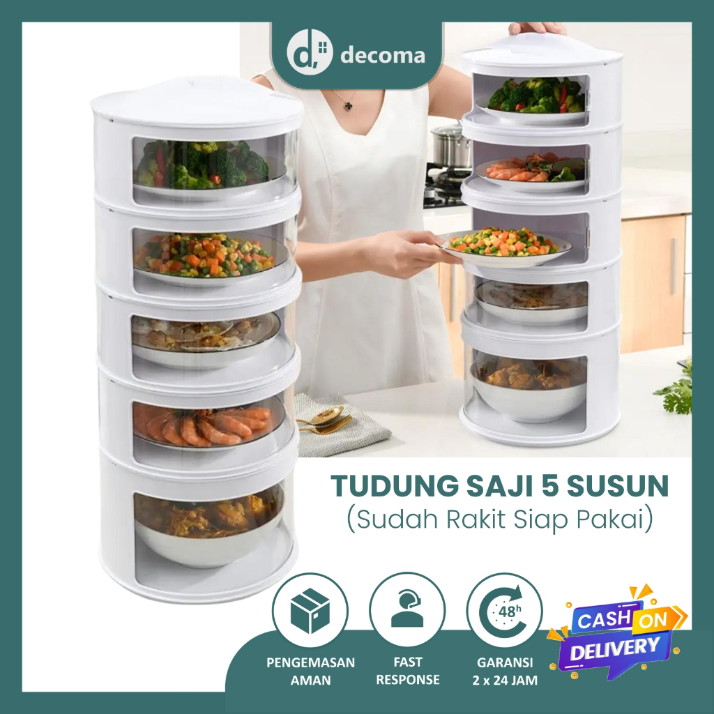 Tudung Saji 5 Susun Multi Storage Rakitan Penyimpanan Makanan Estetik Berbagai Varian Warna SNI