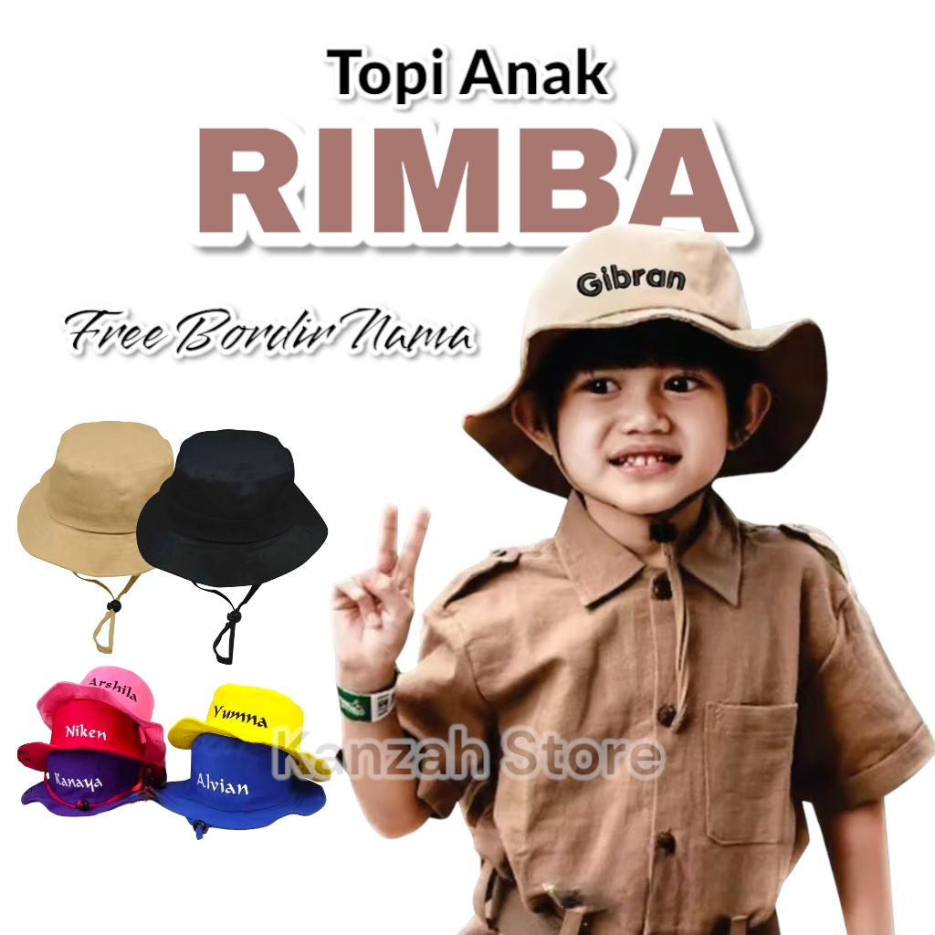 Topi Rimba Anak Costum Bordir Nama | Topi Rimba anak 2-7 tahun