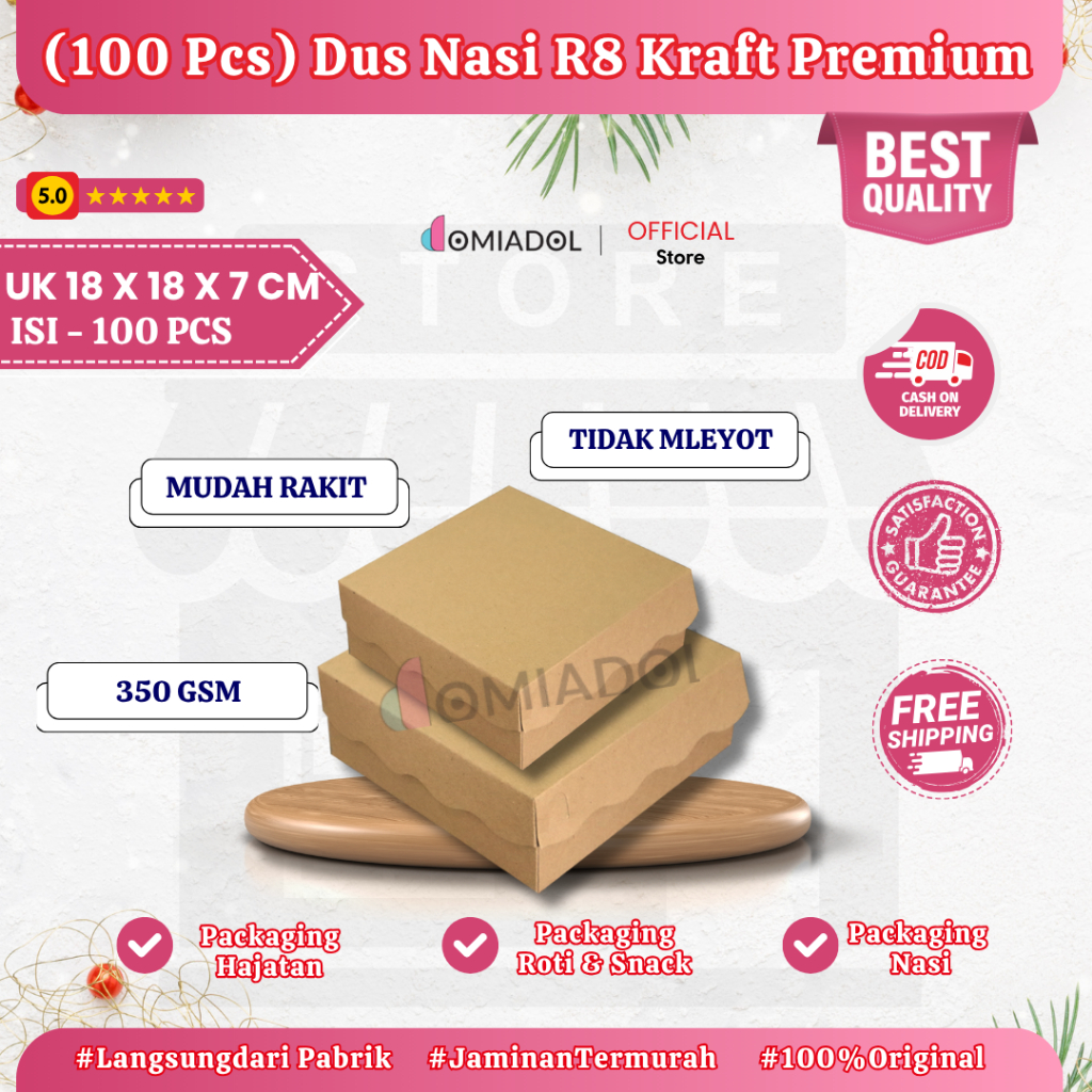 

Box Dus Nasi Kotak R8 Kraft Premium 350 Gsm - Ukuran 18x18x7 - Isi 100 Pcs