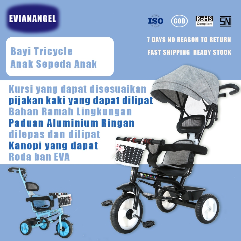EVIANANGEL Sepeda Roda Tiga Anak Sepeda Roda 3 Bayi Tricycle Anak Sepeda Kereta Dorong Troli Bayi Se