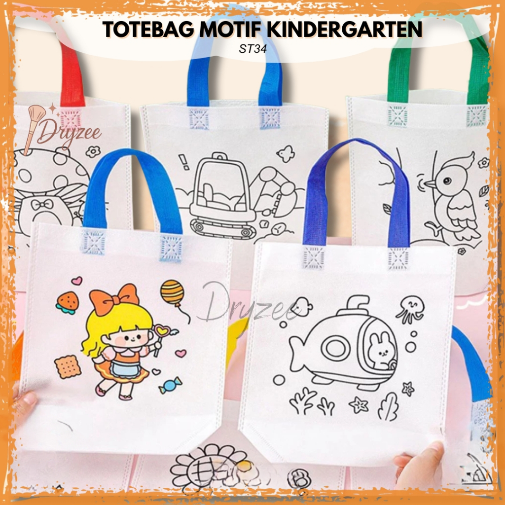 

Handmade Goodie Bag Totebag DIY Painting Graffik Kindergarten Painting Coloring Handbag Lucu ST34