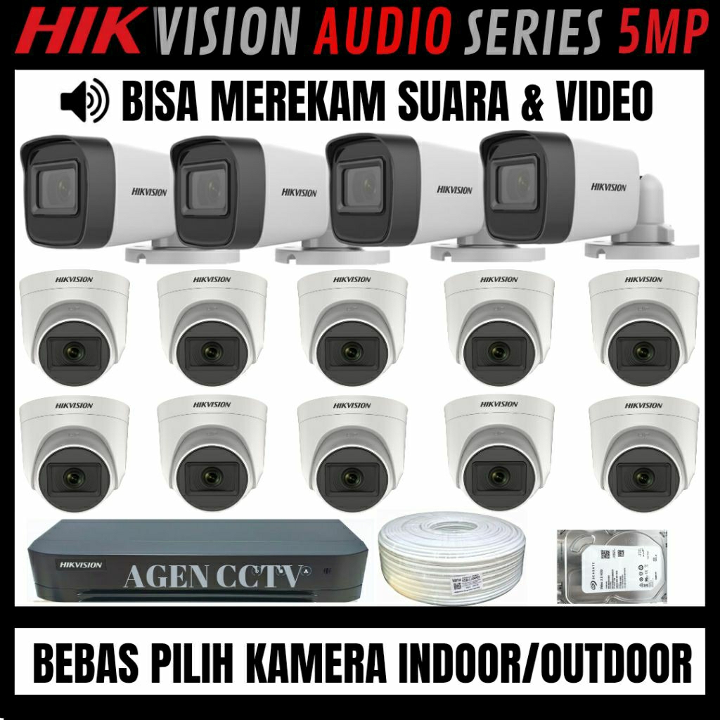 PAKET CCTV HIKVISION 16 CHANNEL 14 KAMERA 5MP AUDIO SERIES