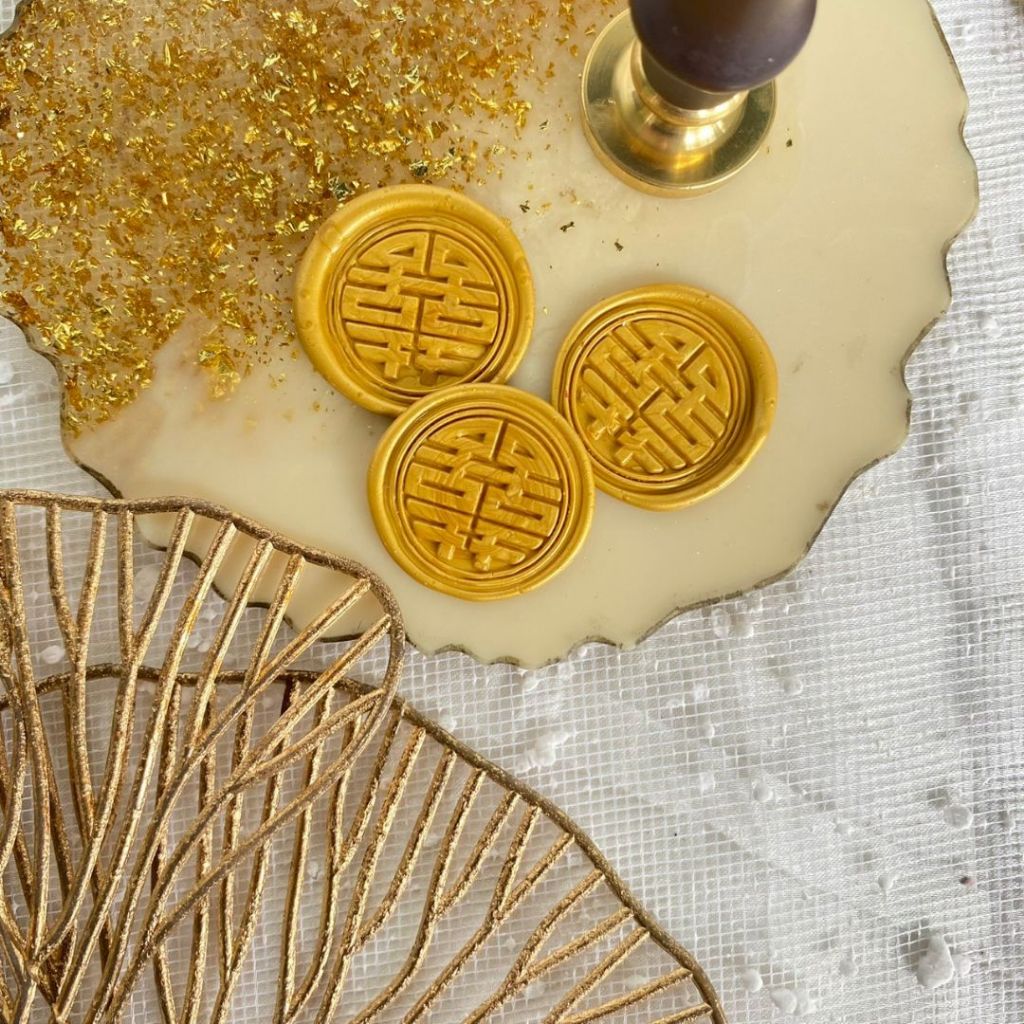 

1 Pcs Shuang xi seal wax coin sticker instan siap pakai / include double tape / hiasan undangan / segel undangan / DIY / wax seal