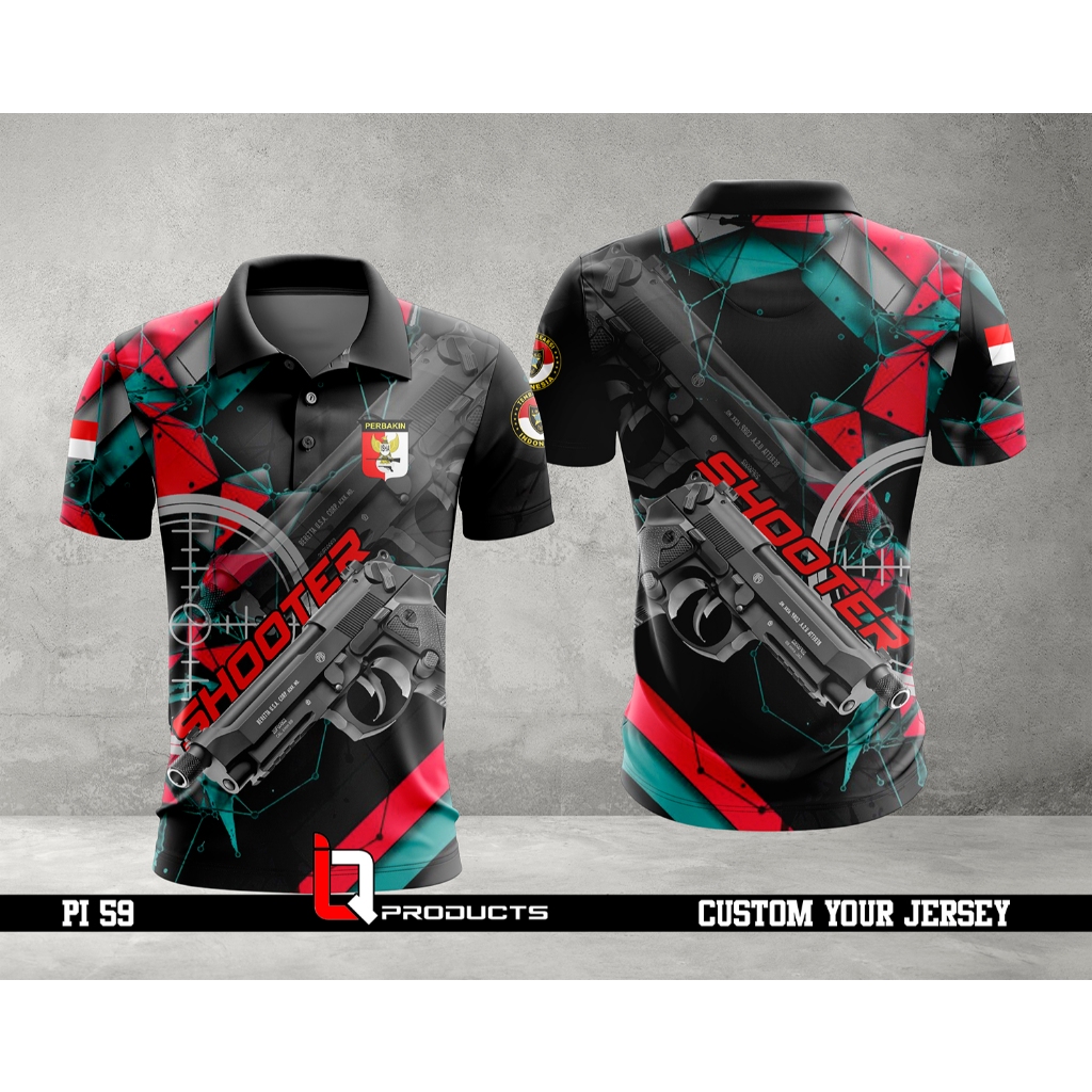 Shooter Kaos Polo Hitam Merah perbakin