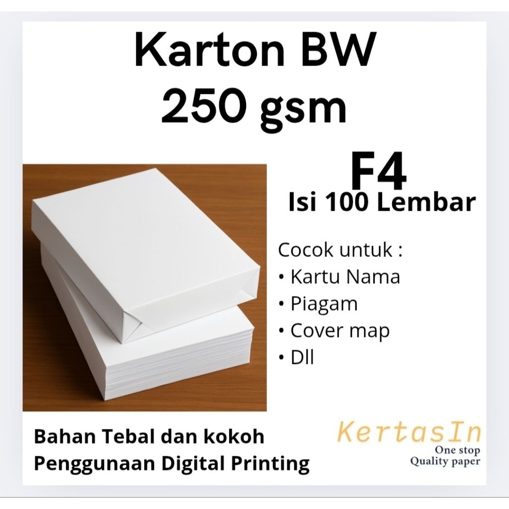 

Kertas BW 250 gsm F4 Bluish White Tebal Isi 100 Lembar – untuk Sertifikat Undangan & Print Digital