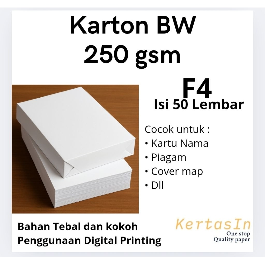 

Kertas BW 250 gsm F4 Bluish White Tebal Isi 50 Lembar – untuk Sertifikat Undangan & Print Digital
