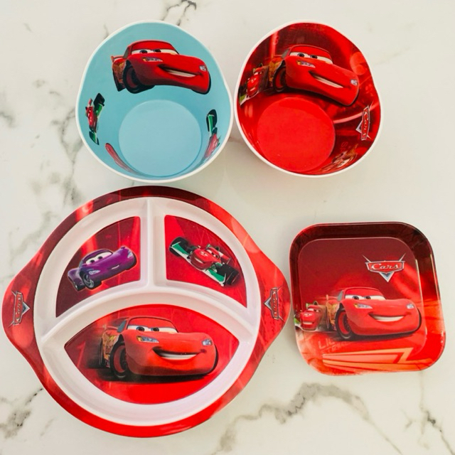 paket 4in1 piring gelas mangkok karakter melamin melamine kado car cars mcqueen hellokitty