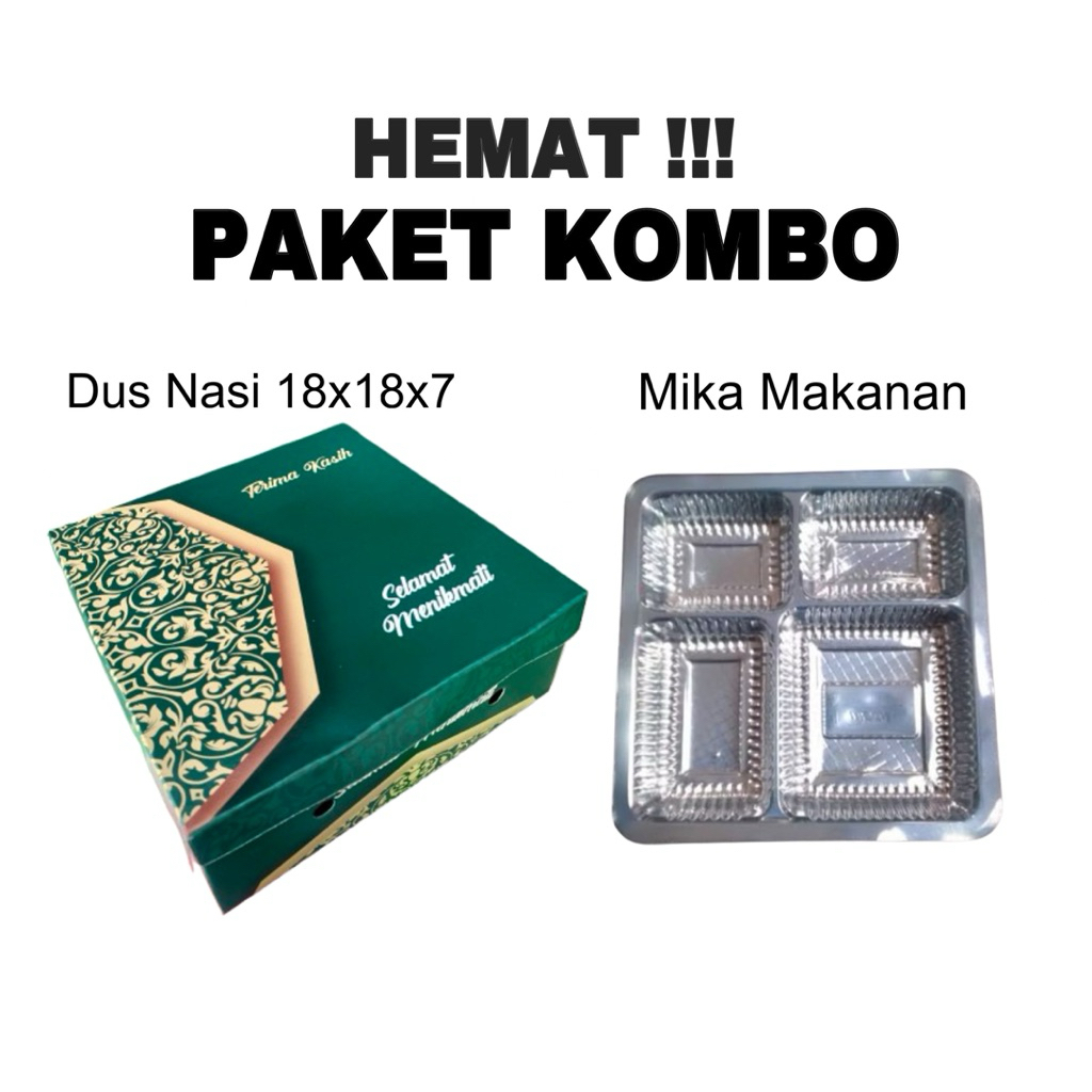 PAKET Dus Nasi dan Mika Makanan||Dus nasi uk 18x18x7||Mika Makanan Sekat 4||