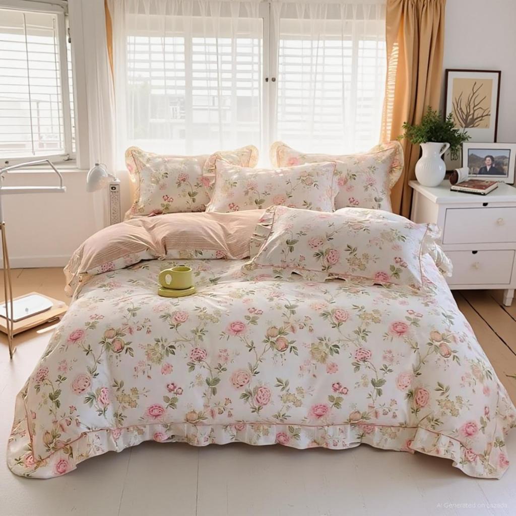 nolabels | BEDCOVER SET AESTHETIC KOREA | SELIMUT BEDCOVER TEBAL SATU SET DENGAN SPREI FREE SARUNG B