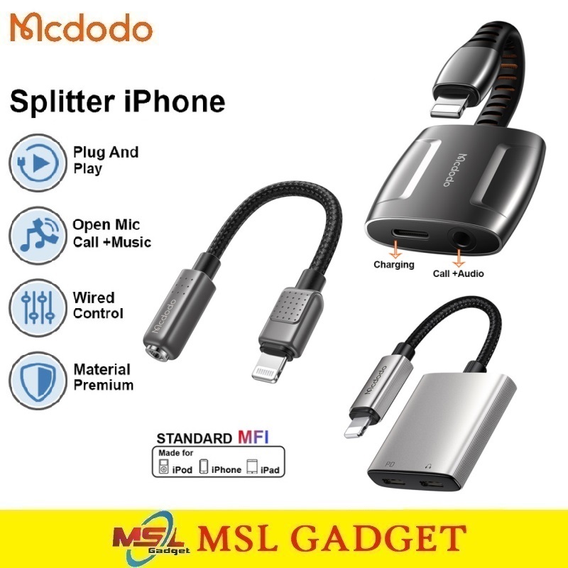 MCDODO ADAPTER AUDIO SPLITTER CONVERTER IPHONE LIGHTNING TO JACK AUX 3.5MM LIGHTNING DAC OPEN MIC