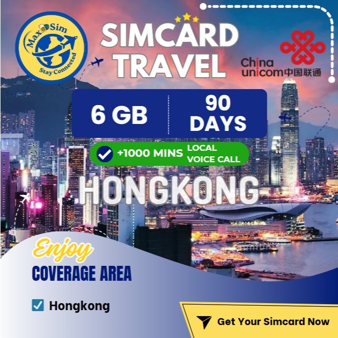 NEW CHINA UNICOM - HONGKONG 6 GB / 90 DAYS + EXTRA FREE 1000 MINS LOCAL VOICE CALL Simcard Travel 【 