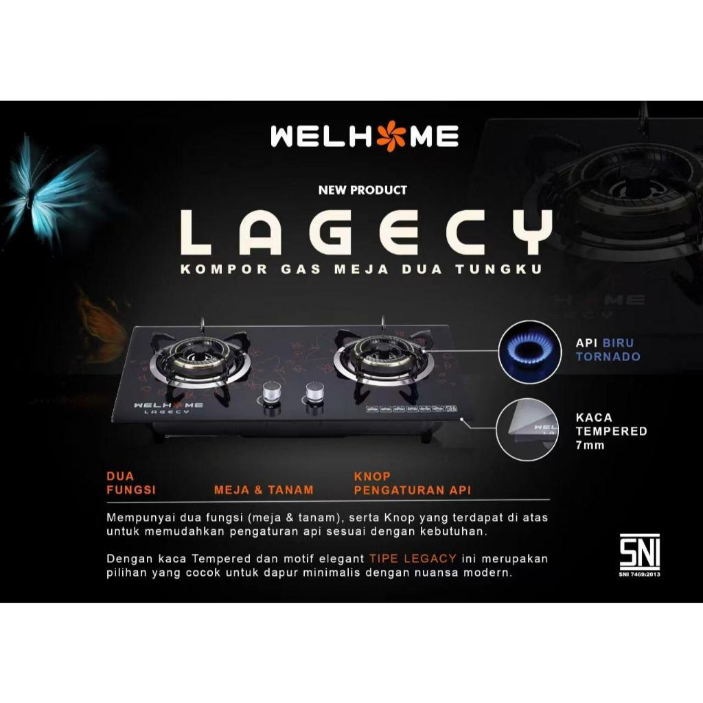 Kompor Gas Meja Welhome 2 Tungku Kompor Welhome Lagecy Kaca Tempered Sni