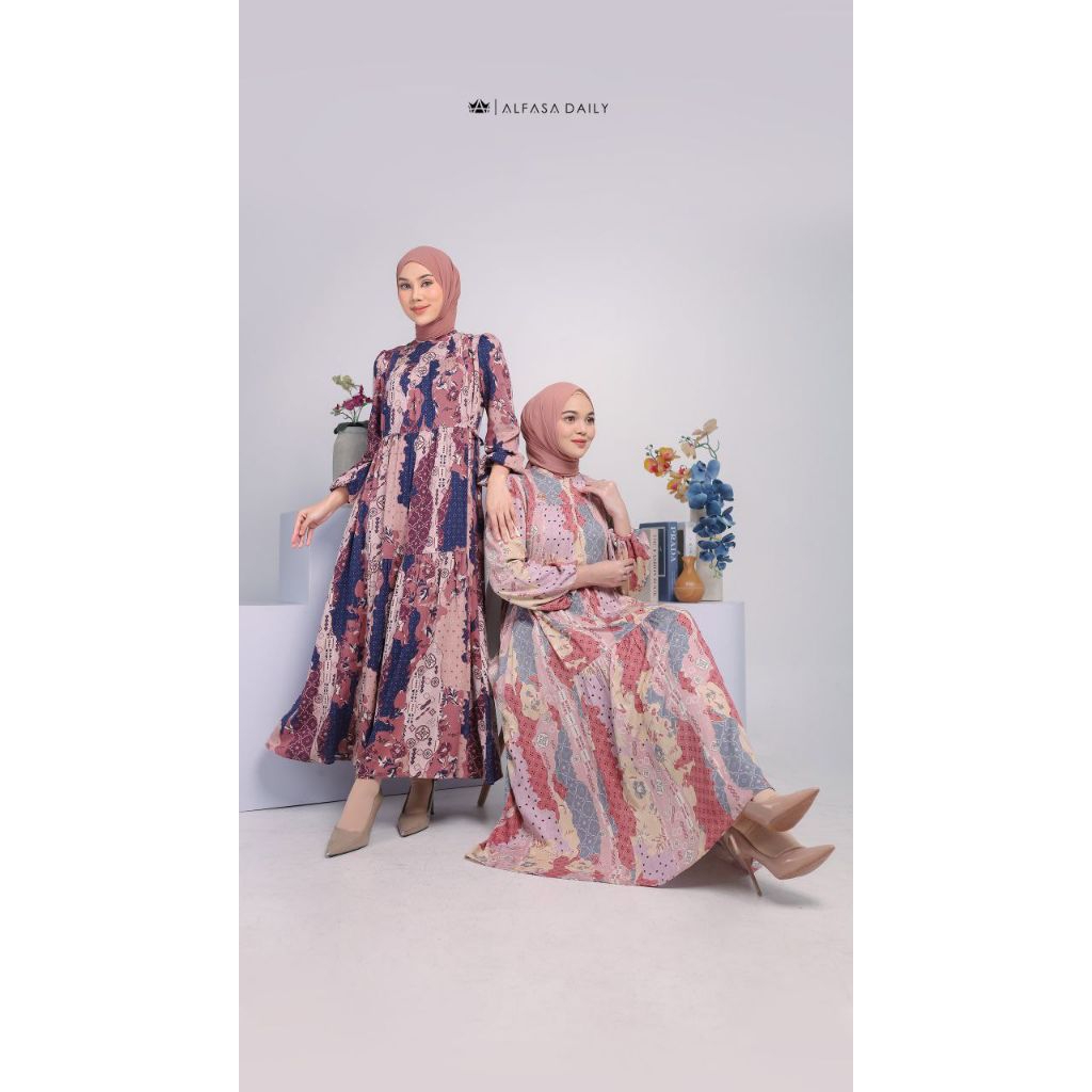 HANEEN MIDI DRESS BY ALFASA DAILY √ Midi dress motif √ Gamis motif √ Gamis cantik √ Gamis alfasa