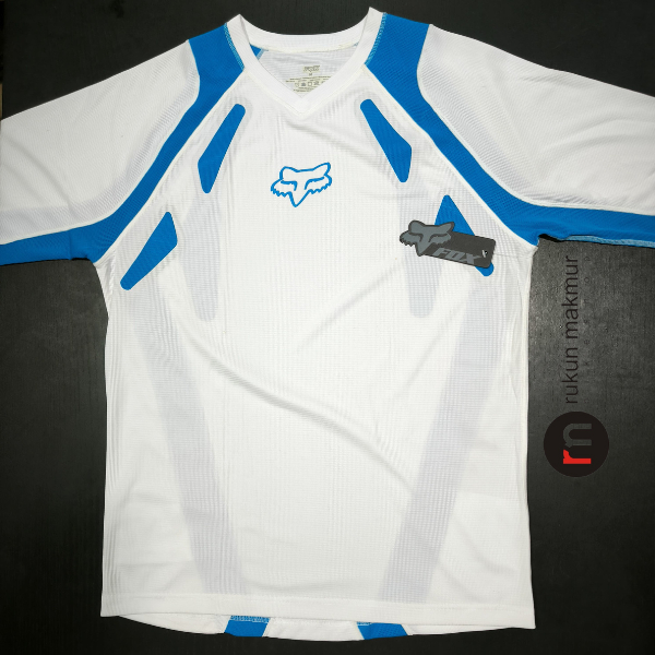 Original FOX Head ATTACK Cycling Jersey White Blue - Baju / Kaos Sepeda MTB XC Cross Country Trail D