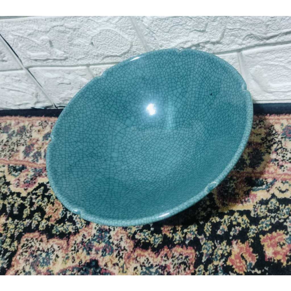 mangkok retak 1000 green crackle ceramic ratusan tahun antik plus dudukan kayu pajangan mulus 100 pe