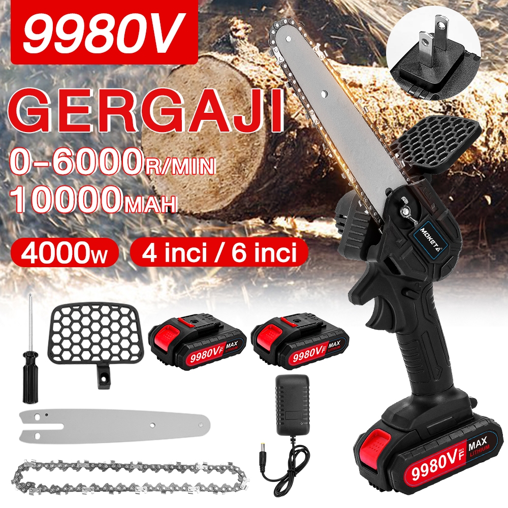 Moketa Chainsaw mini 6 Inch Chainsaw Chain Saw Cordless 2 baterai 12 Inch Chainsaw Cordless Chainsaw