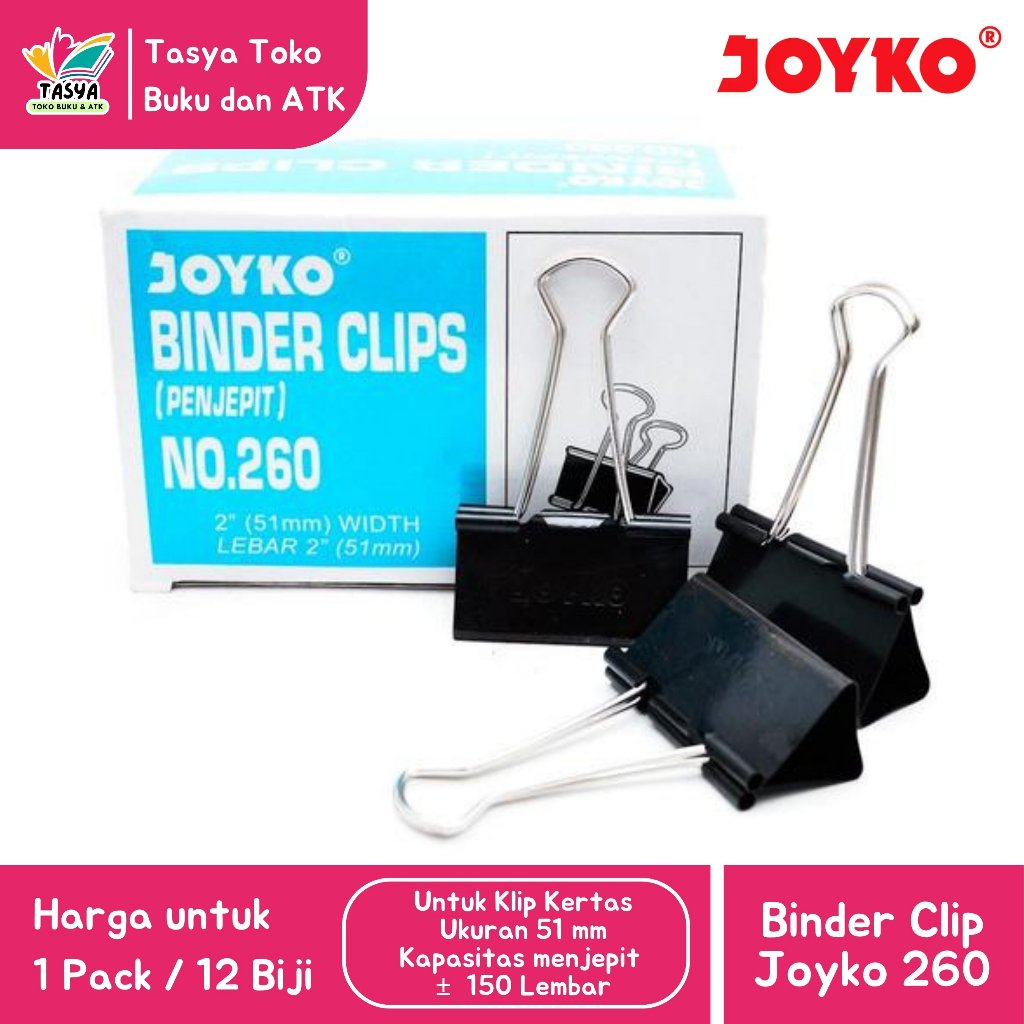 

(1 PACK / 12 PCS) Klip Penjepit Kertas / Binder Clip JOYKO Aneka Ukuran 260