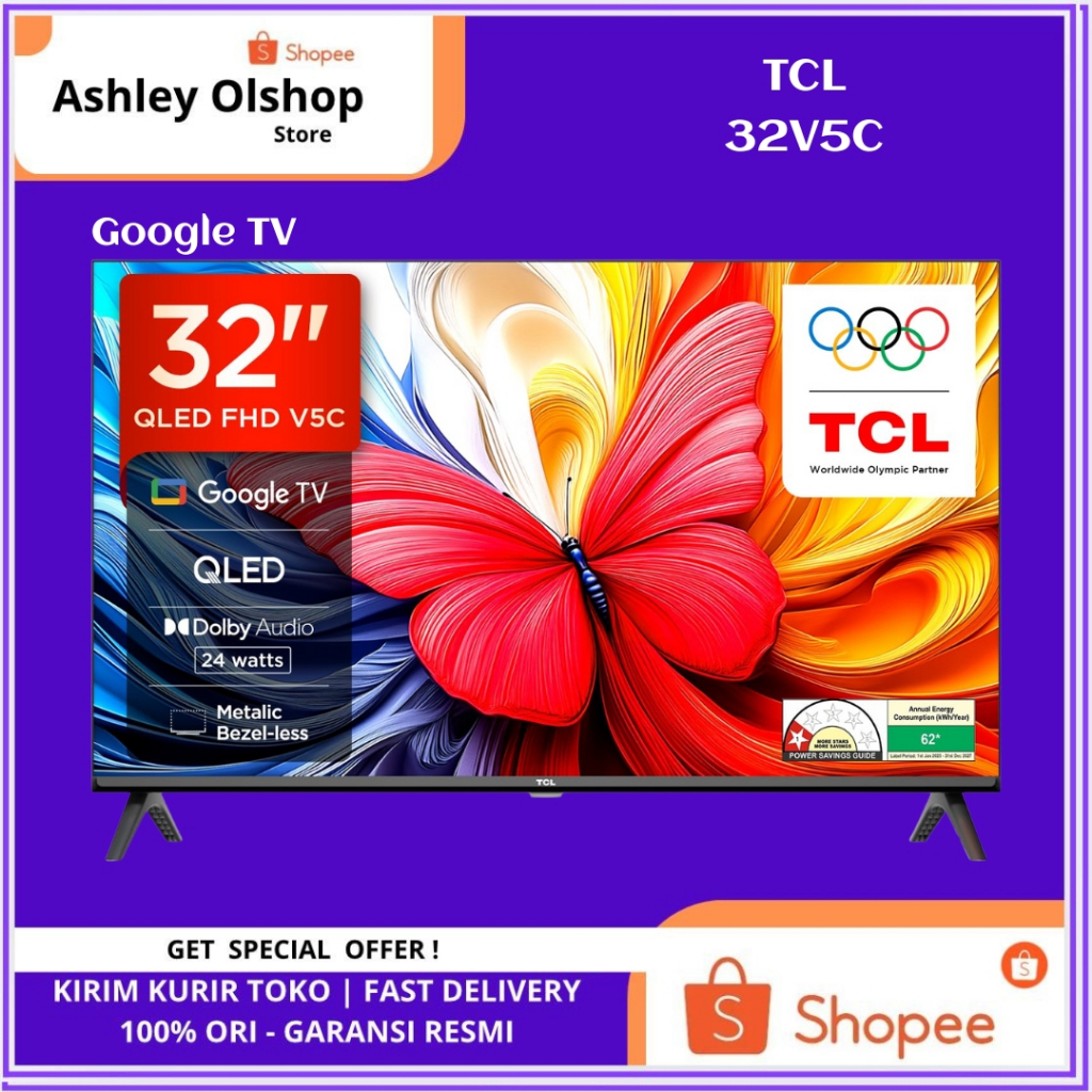 QLED TV TCL 32V5C HDR 10 Google TV 32 Inch Dolby Audio TCL 32V5C