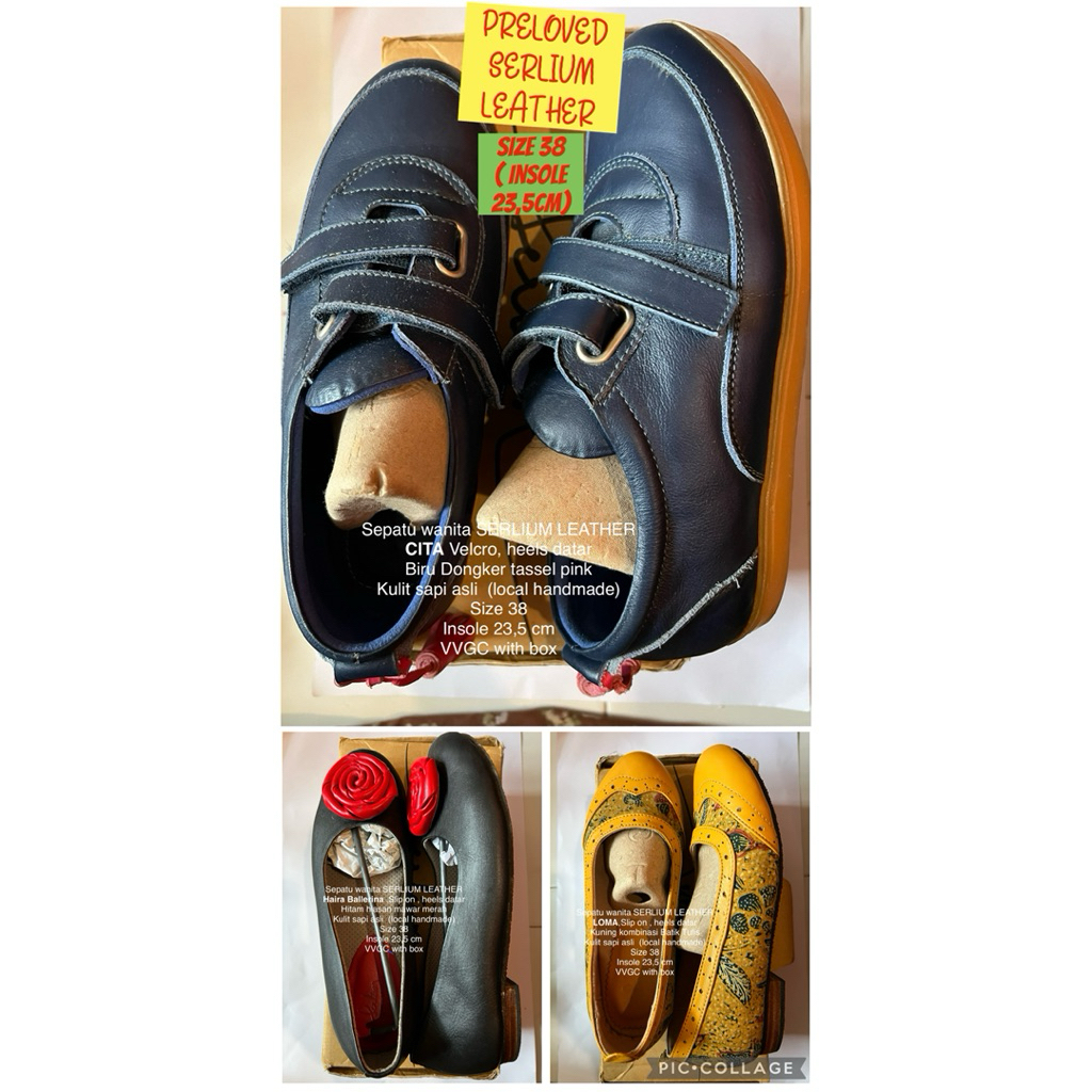 Preloved Sepatu Wanita kantor flat datar SERLIUM LEATHER Kulit sapi asli Size 38 insole 23,5 cm seco