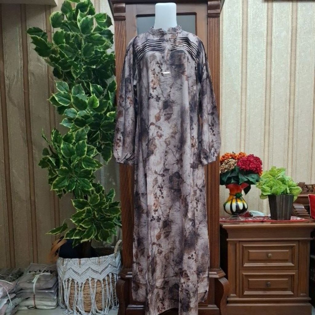 Gamis Crespo print Frilla collection terbaru.