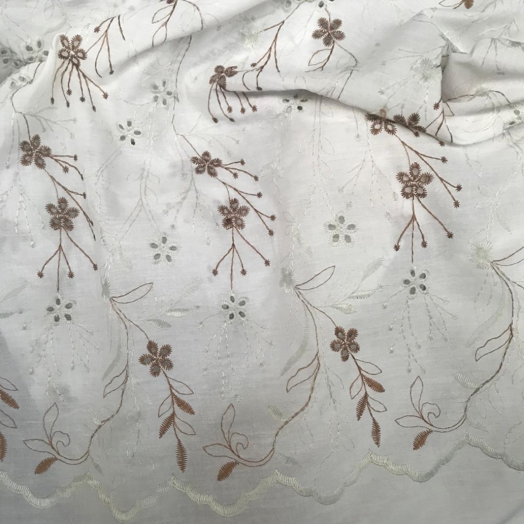 kain katun bordir timbul / bahan katun bordir / katun bordir mewah / kain meteran katun bordir (harg