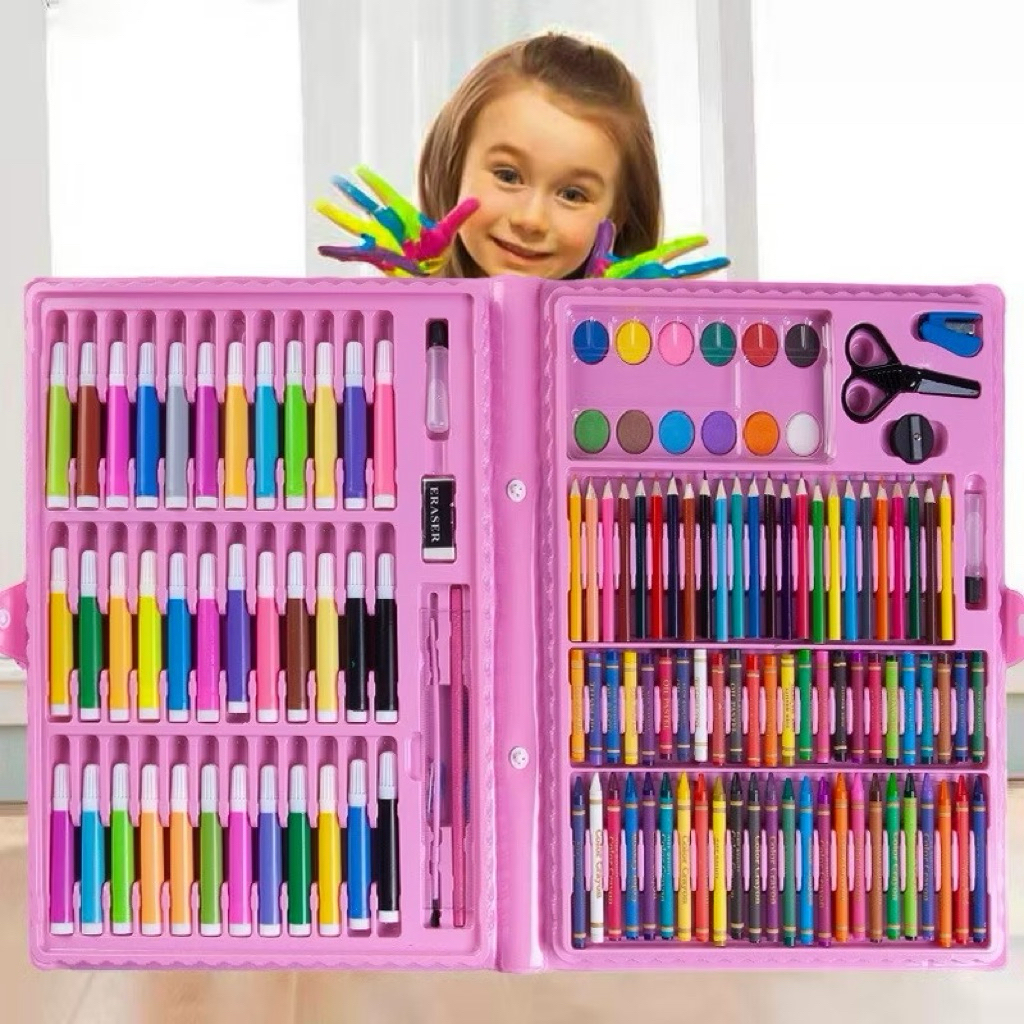 

[Moon Baby] Perlengkapan Menggambar Krayon Pensil Warna Anak Set Koper 150 in1 Crayon Full Alat Melukis Mewarnai