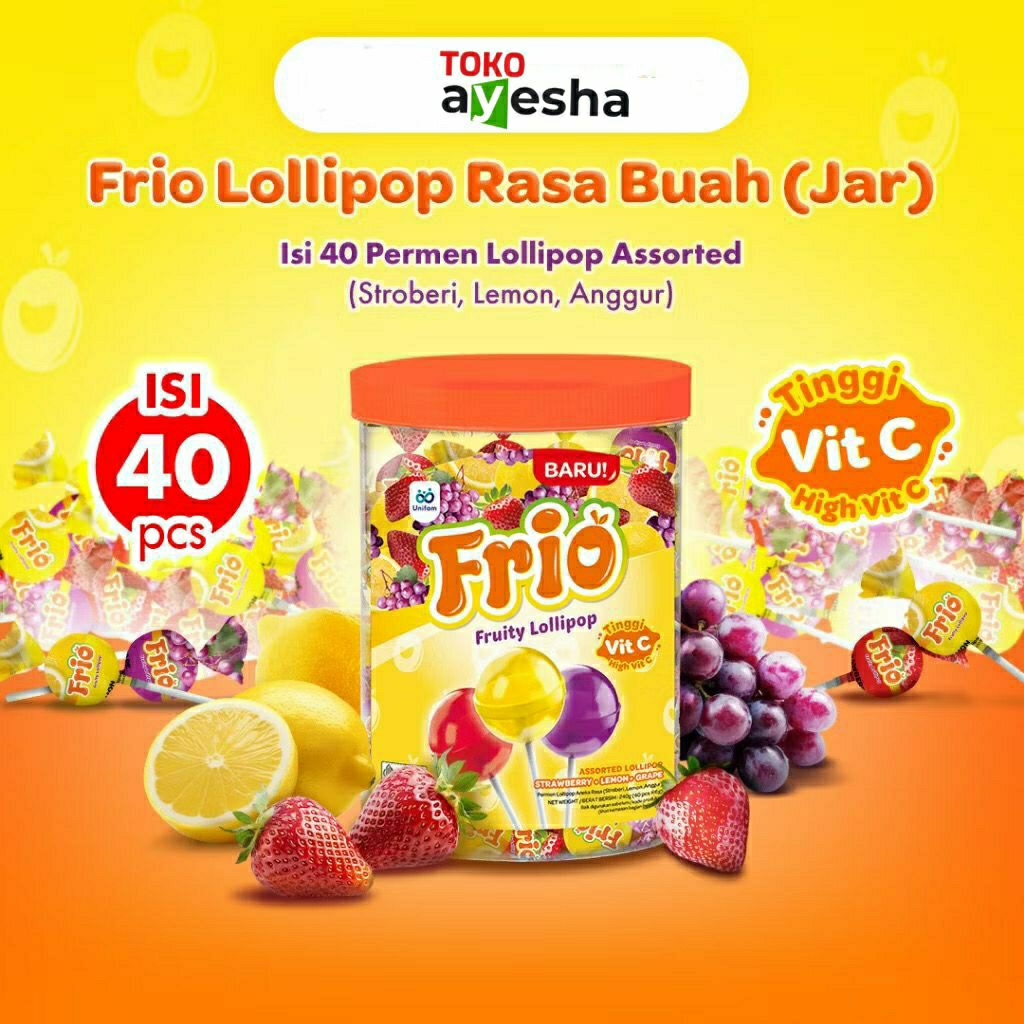 

Frio Permen Lolipop Rasa Buah Jar 40 pcs