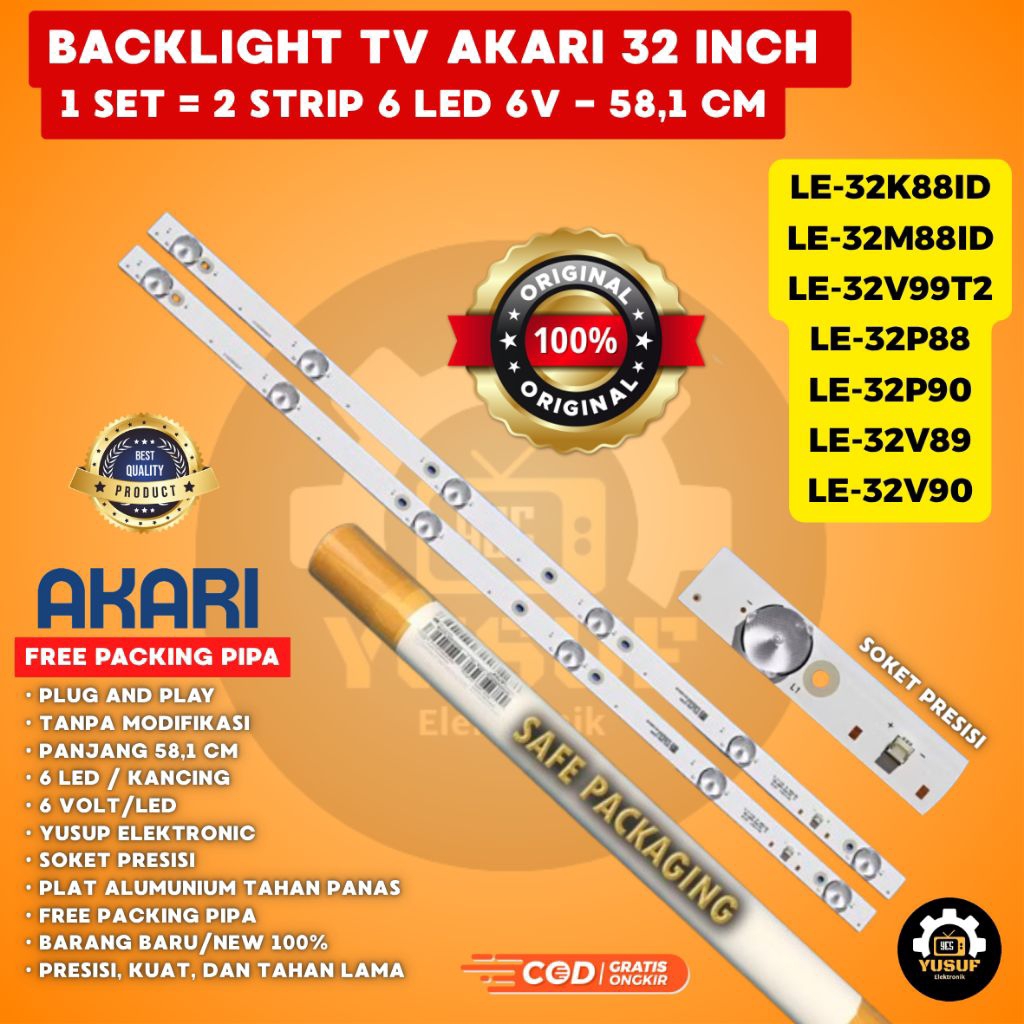 Backlight TV AKARI 32 Inch 6 led 6 volt 6k 6v LE-32K88ID LE-32M88ID 32V89 32V99T2 32V99SM 32P88 32P9
