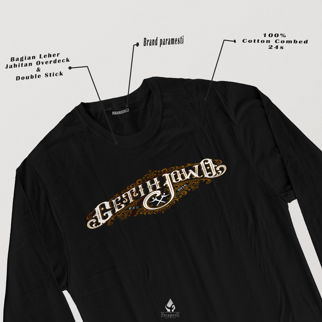PARAMESTI: Kaos Distro Jawa Streetwear Bahan Katun Atasan Lengan Panjang Motif Getih Jawa