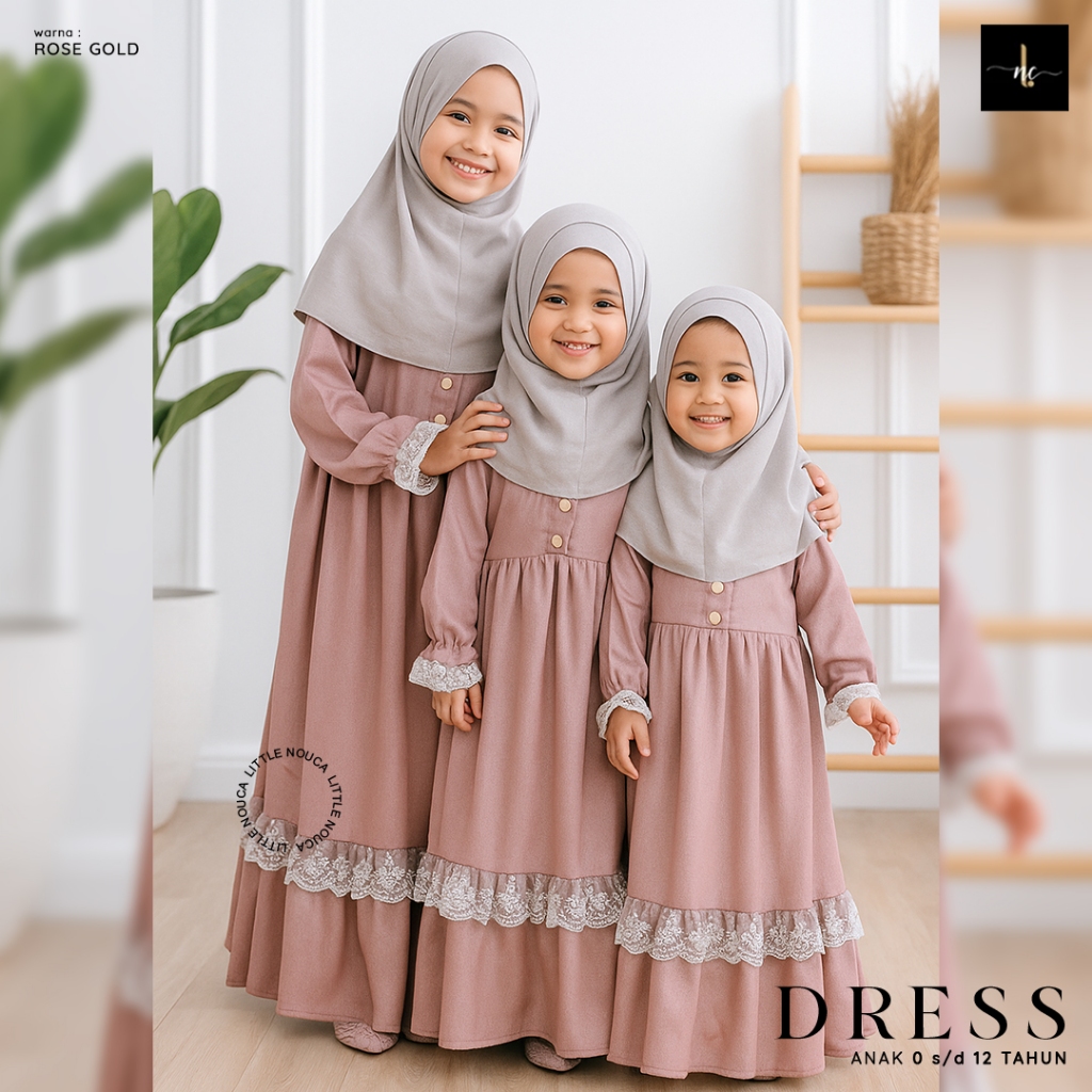 Little Nouca - Baju Couple Wanita Adik Kakak Rayya Series 2026 Rose Gold Outfit Kondangan Dress Pest