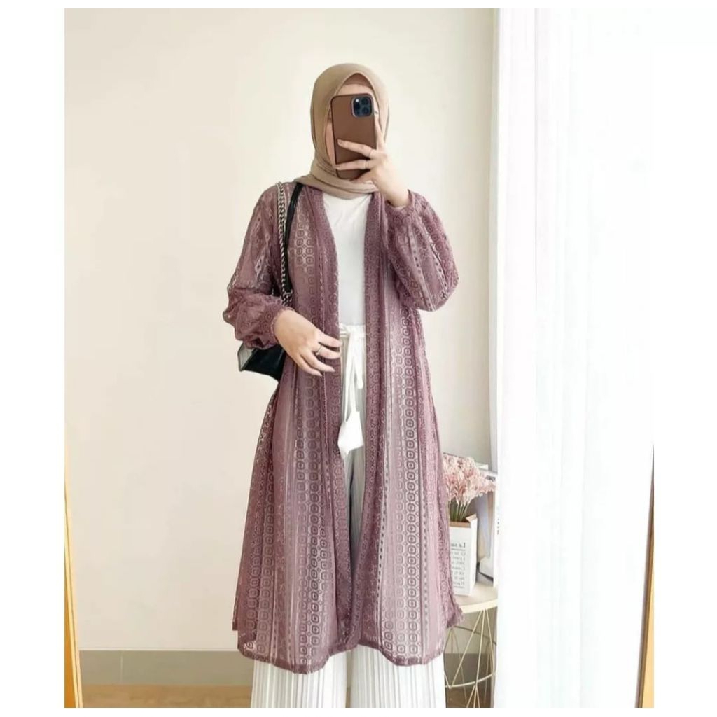 Cardigan Wanita Kekinian Long Outer Brokat Kondangan Bahan Brokat Premium