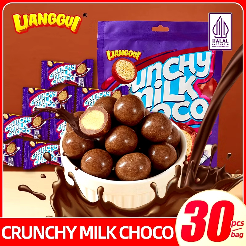 

[HALAL] Lianggui Crunchy Milk Choco Wafer Bulat Salut Cokelat 90 Gr