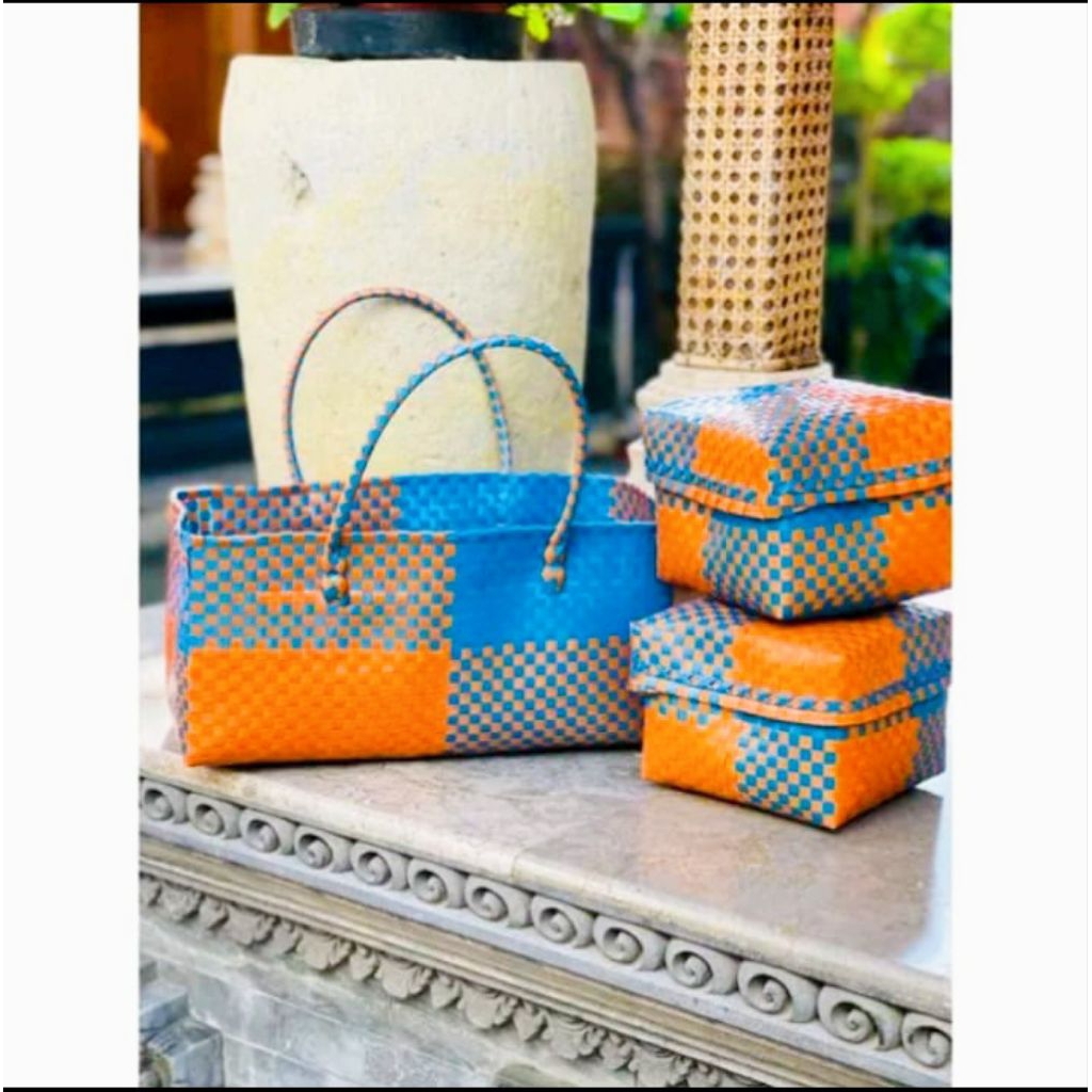 Keben BALI plastik kaca set isi 2  SUDAH ADA BAMBU / Keben set plastik kaca isi 2/ Sodan kepura isi 