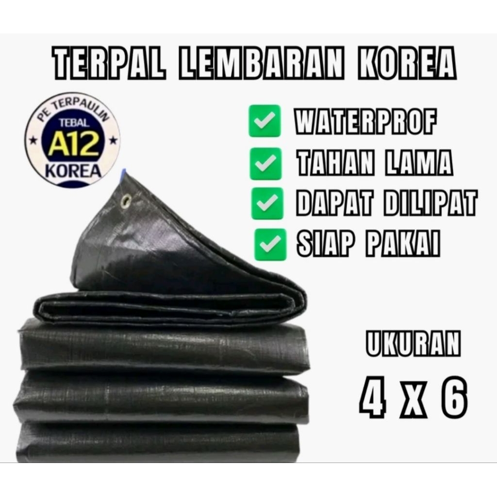 Terpal tenda 4x6 meter a12 hitam hitam
