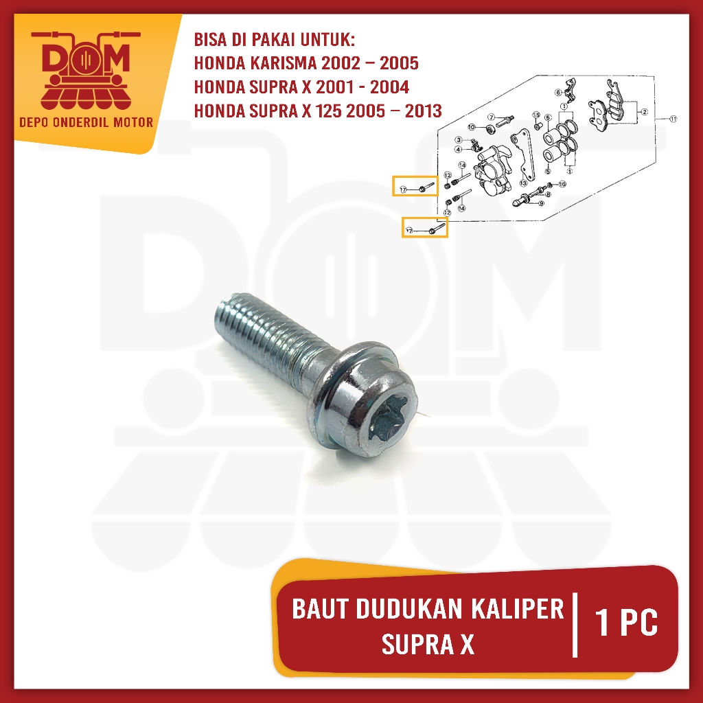 Baut Dudukan Kaliper Supra X (PSP) Baud Dudukan Cakram Bottom Shock Depan Honda Karisma Supra X 125
