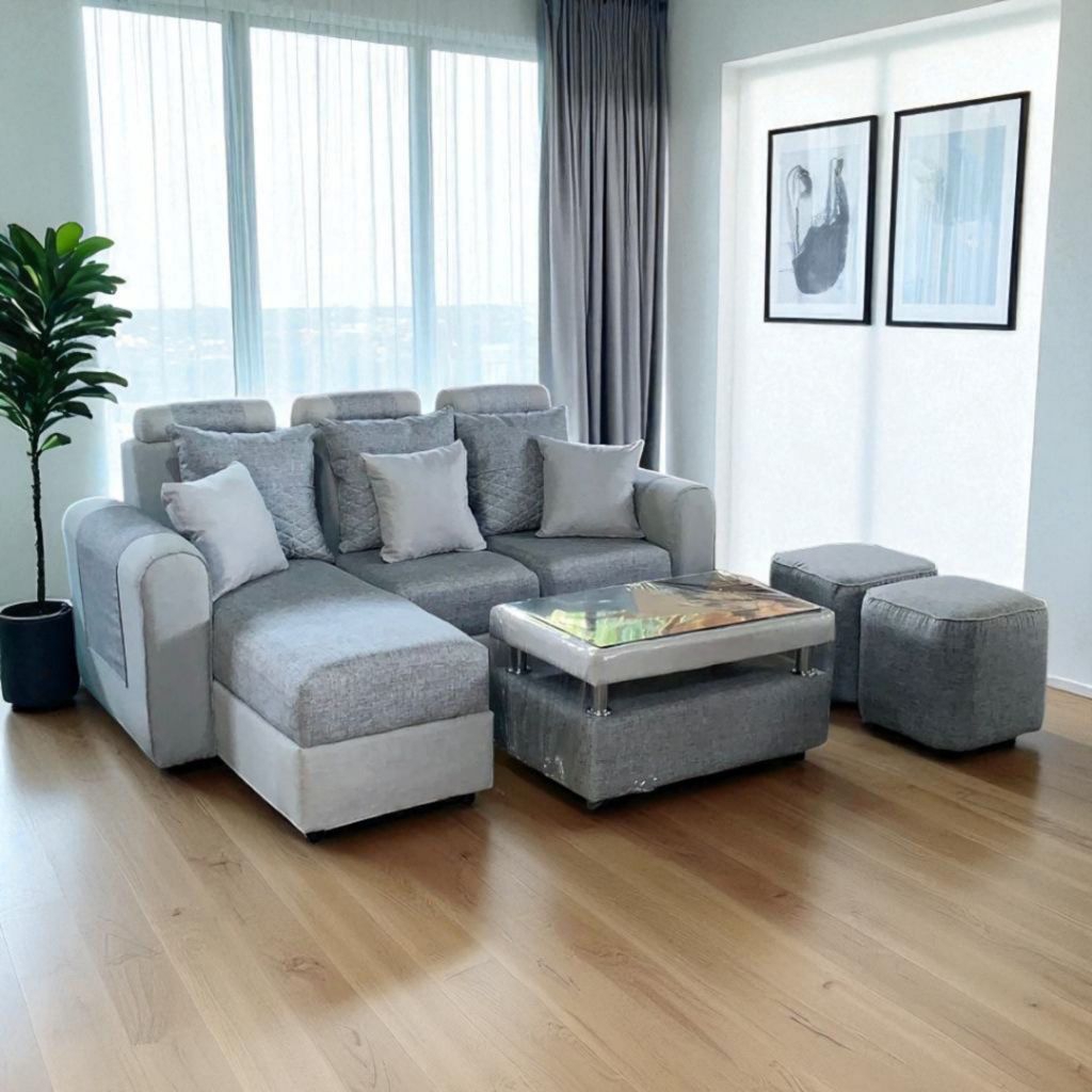 SOFA L PLUS MEJA DAN STOOL SOFA RUANG TAMU SOFA MINIMALIS