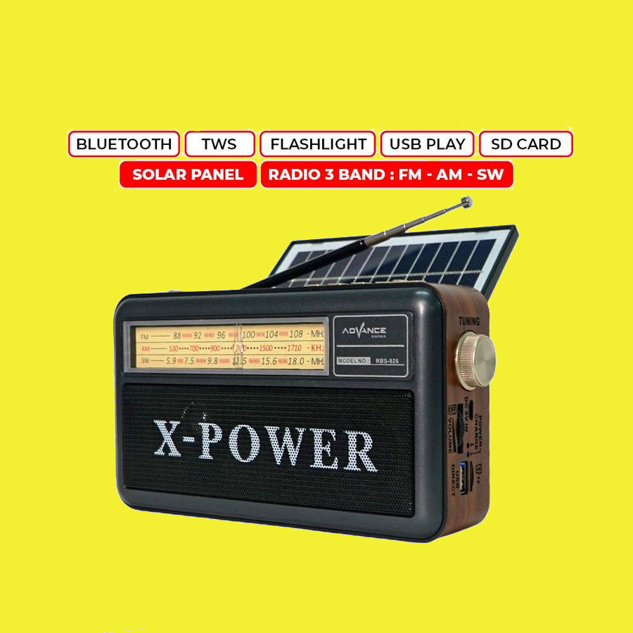 Gratis Ongkir+COD Speaker Bluetooth Panel Surya 3 Band Radio Jadul MP3 Senter Advance RBS 826 Ukuran