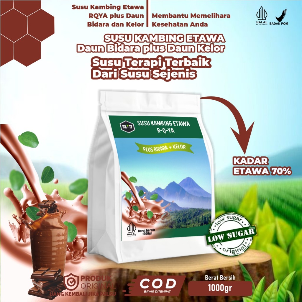 

SUSU KAMBING ETAWA SK-77 R-Q-YA EKSTRAK DAUN KELOR DAN BIDARA RASA COKELAT 1000GR\500GR\200GR-Untuk Membantu Menjaga,Kesehatan Tulang,Jantung,Gigi,saluran pencernaan dan pernafasan,Nyeri Sendi,Asam Urat,Rematik,Kesemutan