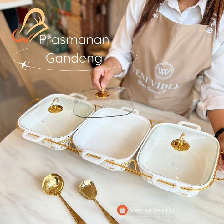 Prasmanan Gandeng/ Prasmanan Set Sparkling Wadah Saji Makanan Bahan Keramik 3-in-1