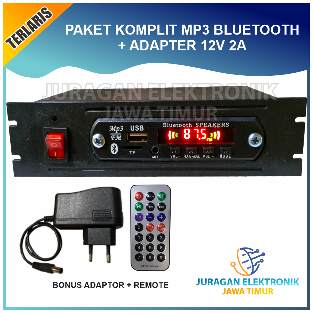 PAKET LENGKAP MP3 BLUETOOTH 12V + REMOT + ADAPTOR SIAP PAKAI / BLUETOOTH MP3 SIAP PAKAI