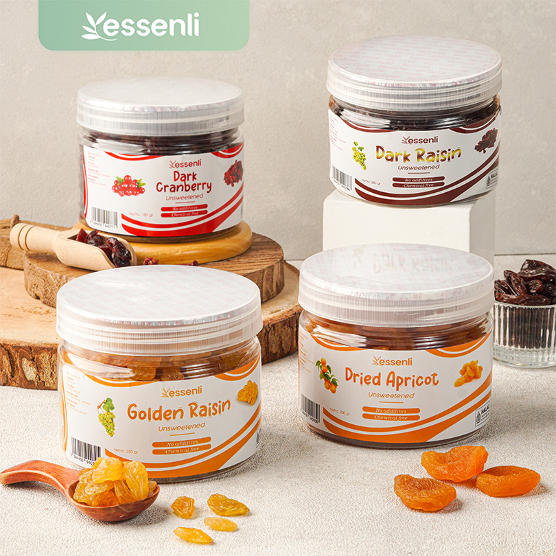

ESSENLI Dried Fruit Unsweetened (Cranberry,Dark Raisin,Golden Raisin,Apricot)